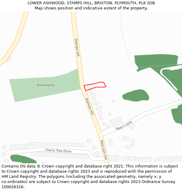 LOWER ASHWOOD, STAMPS HILL, BRIXTON, PLYMOUTH, PL8 2DB: Location map and indicative extent of plot