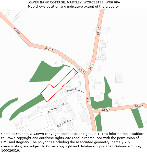 LOWER BANK COTTAGE, MARTLEY, WORCESTER, WR6 6PA: Location map and indicative extent of plot