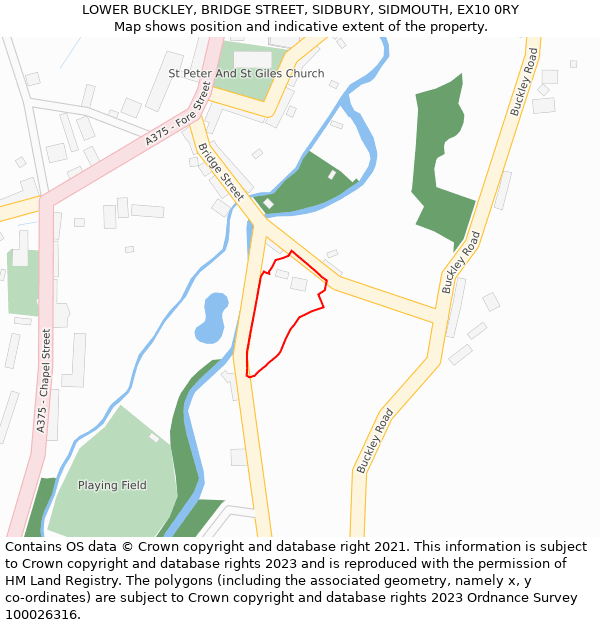 LOWER BUCKLEY, BRIDGE STREET, SIDBURY, SIDMOUTH, EX10 0RY: Location map and indicative extent of plot