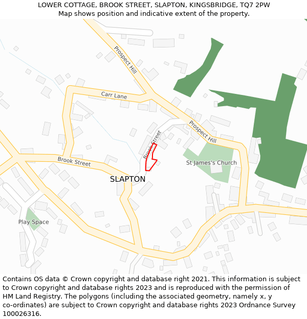 LOWER COTTAGE, BROOK STREET, SLAPTON, KINGSBRIDGE, TQ7 2PW: Location map and indicative extent of plot