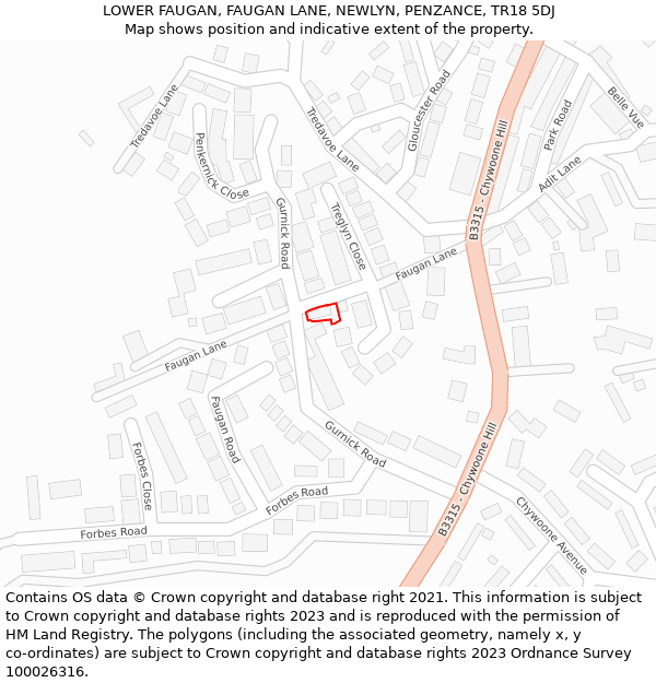 LOWER FAUGAN, FAUGAN LANE, NEWLYN, PENZANCE, TR18 5DJ: Location map and indicative extent of plot