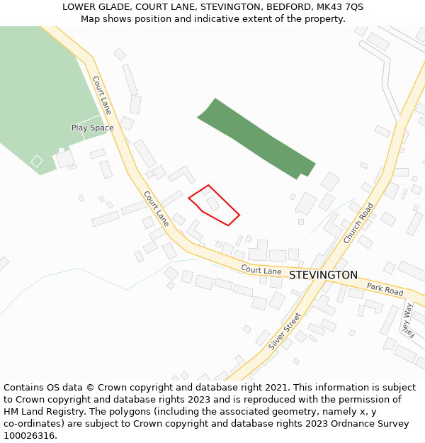 LOWER GLADE, COURT LANE, STEVINGTON, BEDFORD, MK43 7QS: Location map and indicative extent of plot