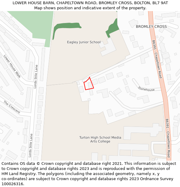 LOWER HOUSE BARN, CHAPELTOWN ROAD, BROMLEY CROSS, BOLTON, BL7 9AT: Location map and indicative extent of plot