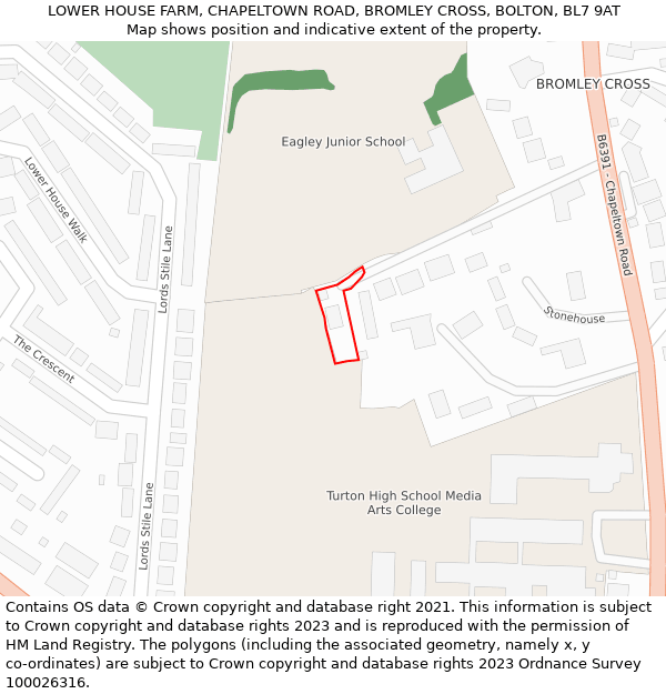 LOWER HOUSE FARM, CHAPELTOWN ROAD, BROMLEY CROSS, BOLTON, BL7 9AT: Location map and indicative extent of plot