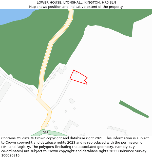 LOWER HOUSE, LYONSHALL, KINGTON, HR5 3LN: Location map and indicative extent of plot