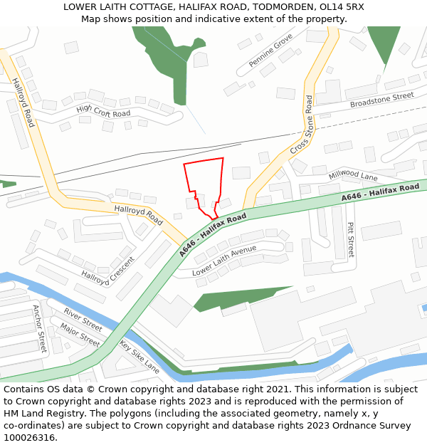 LOWER LAITH COTTAGE, HALIFAX ROAD, TODMORDEN, OL14 5RX: Location map and indicative extent of plot