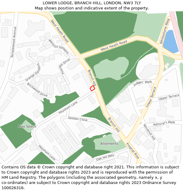 LOWER LODGE, BRANCH HILL, LONDON, NW3 7LY: Location map and indicative extent of plot