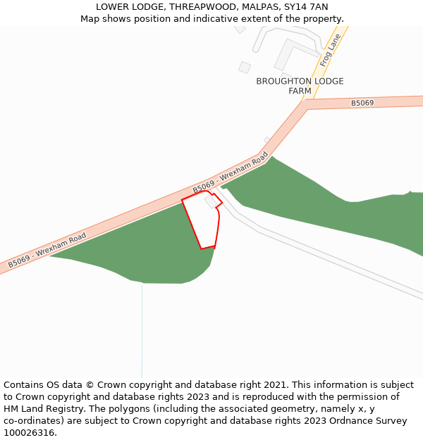 LOWER LODGE, THREAPWOOD, MALPAS, SY14 7AN: Location map and indicative extent of plot