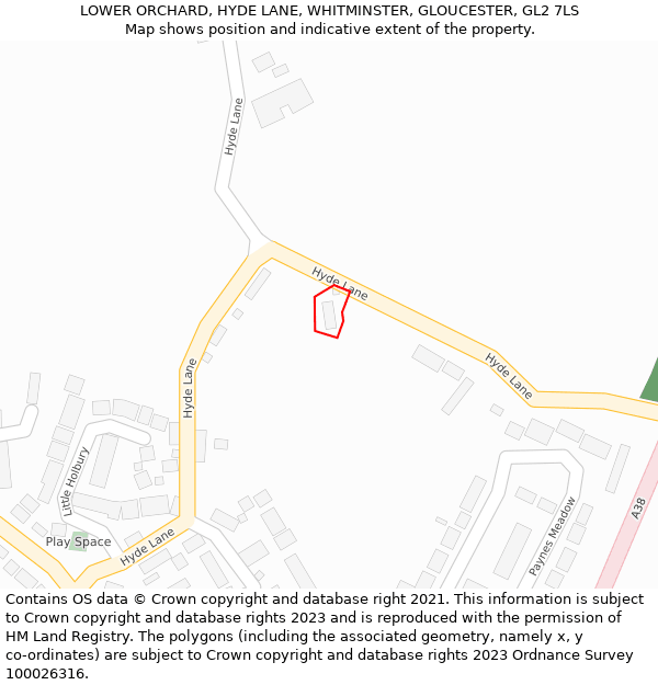 LOWER ORCHARD, HYDE LANE, WHITMINSTER, GLOUCESTER, GL2 7LS: Location map and indicative extent of plot