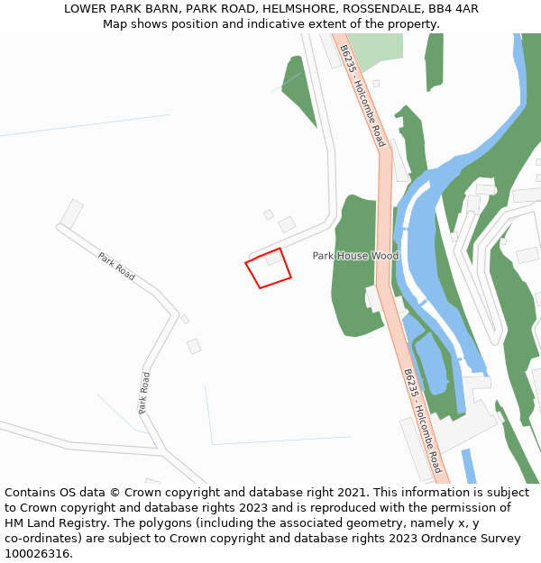 LOWER PARK BARN, PARK ROAD, HELMSHORE, ROSSENDALE, BB4 4AR: Location map and indicative extent of plot