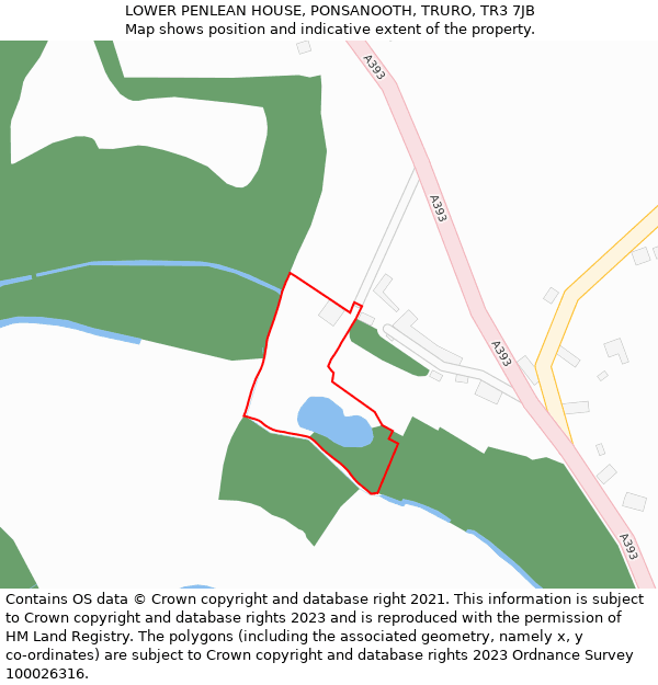 LOWER PENLEAN HOUSE, PONSANOOTH, TRURO, TR3 7JB: Location map and indicative extent of plot