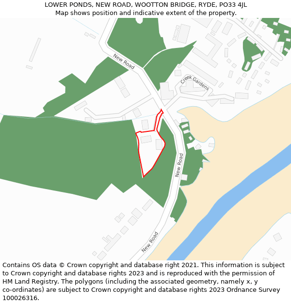 LOWER PONDS, NEW ROAD, WOOTTON BRIDGE, RYDE, PO33 4JL: Location map and indicative extent of plot