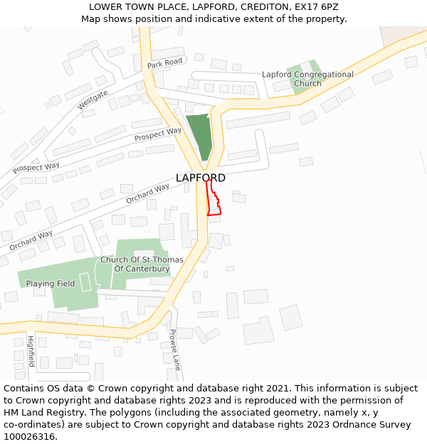 LOWER TOWN PLACE, LAPFORD, CREDITON, EX17 6PZ: Location map and indicative extent of plot