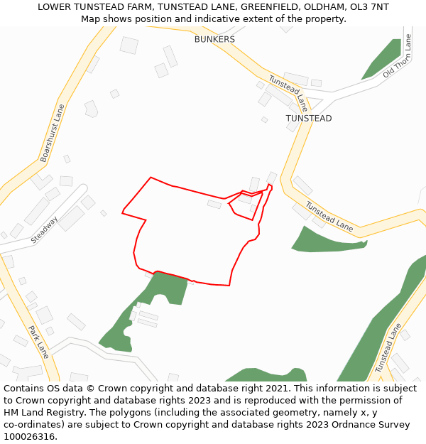 LOWER TUNSTEAD FARM, TUNSTEAD LANE, GREENFIELD, OLDHAM, OL3 7NT: Location map and indicative extent of plot