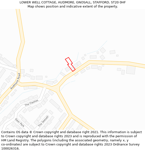 LOWER WELL COTTAGE, AUDMORE, GNOSALL, STAFFORD, ST20 0HF: Location map and indicative extent of plot