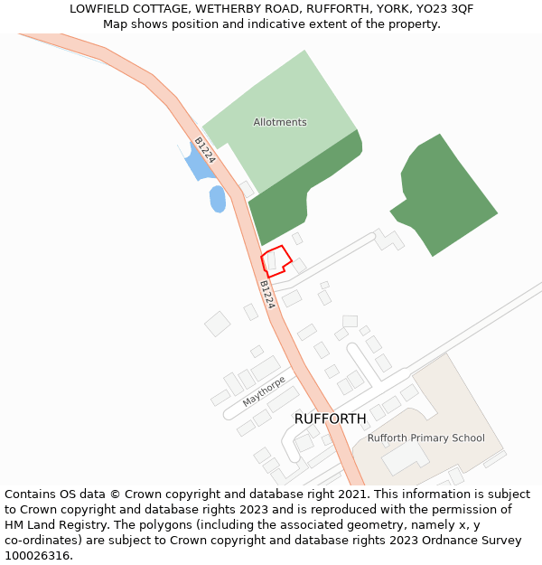 LOWFIELD COTTAGE, WETHERBY ROAD, RUFFORTH, YORK, YO23 3QF: Location map and indicative extent of plot
