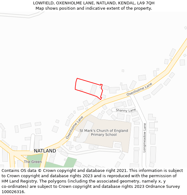 LOWFIELD, OXENHOLME LANE, NATLAND, KENDAL, LA9 7QH: Location map and indicative extent of plot