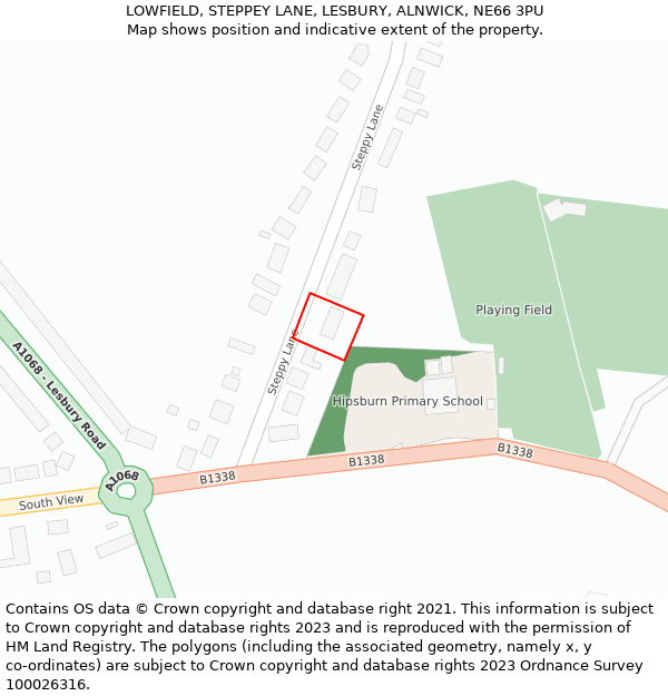 LOWFIELD, STEPPEY LANE, LESBURY, ALNWICK, NE66 3PU: Location map and indicative extent of plot