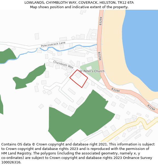 LOWLANDS, CHYMBLOTH WAY, COVERACK, HELSTON, TR12 6TA: Location map and indicative extent of plot