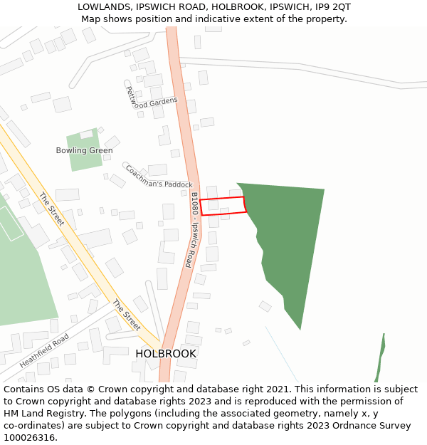 LOWLANDS, IPSWICH ROAD, HOLBROOK, IPSWICH, IP9 2QT: Location map and indicative extent of plot