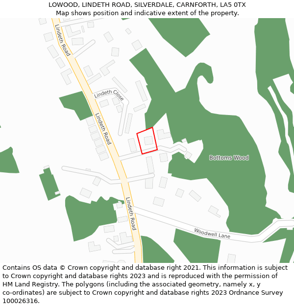 LOWOOD, LINDETH ROAD, SILVERDALE, CARNFORTH, LA5 0TX: Location map and indicative extent of plot
