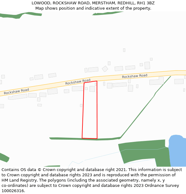 LOWOOD, ROCKSHAW ROAD, MERSTHAM, REDHILL, RH1 3BZ: Location map and indicative extent of plot