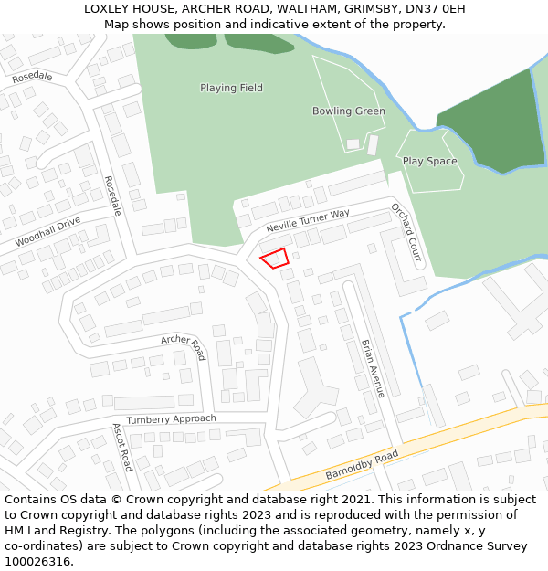 LOXLEY HOUSE, ARCHER ROAD, WALTHAM, GRIMSBY, DN37 0EH: Location map and indicative extent of plot