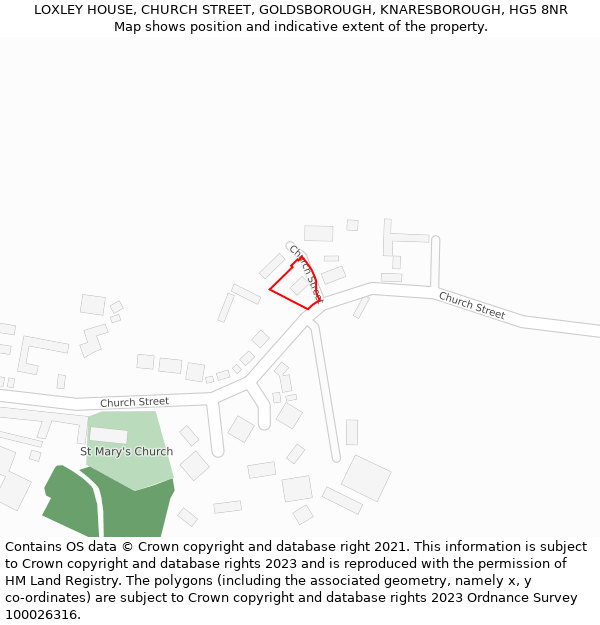 LOXLEY HOUSE, CHURCH STREET, GOLDSBOROUGH, KNARESBOROUGH, HG5 8NR: Location map and indicative extent of plot