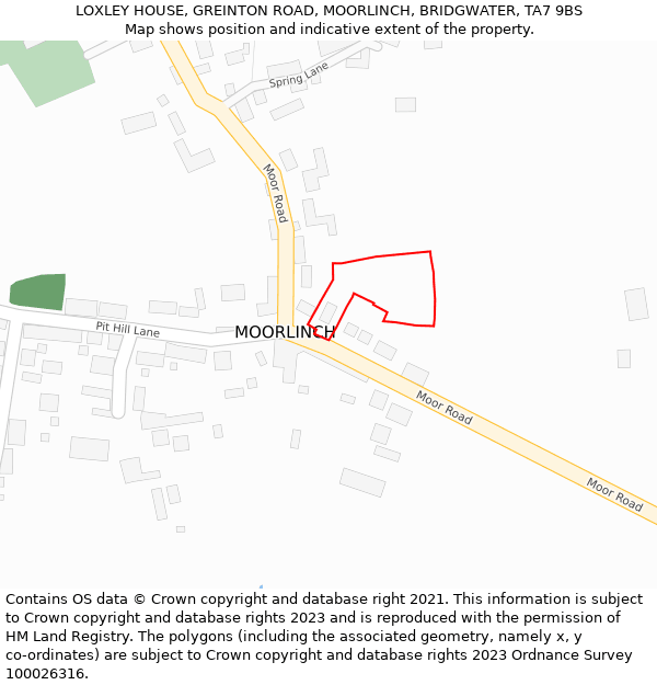 LOXLEY HOUSE, GREINTON ROAD, MOORLINCH, BRIDGWATER, TA7 9BS: Location map and indicative extent of plot