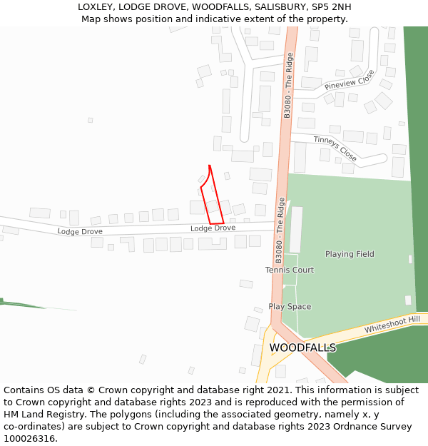 LOXLEY, LODGE DROVE, WOODFALLS, SALISBURY, SP5 2NH: Location map and indicative extent of plot