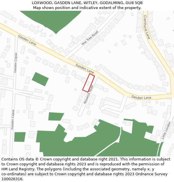 LOXWOOD, GASDEN LANE, WITLEY, GODALMING, GU8 5QB: Location map and indicative extent of plot