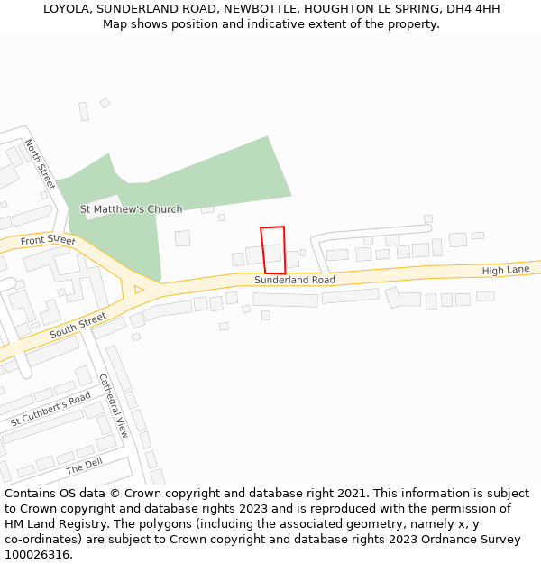 LOYOLA, SUNDERLAND ROAD, NEWBOTTLE, HOUGHTON LE SPRING, DH4 4HH: Location map and indicative extent of plot