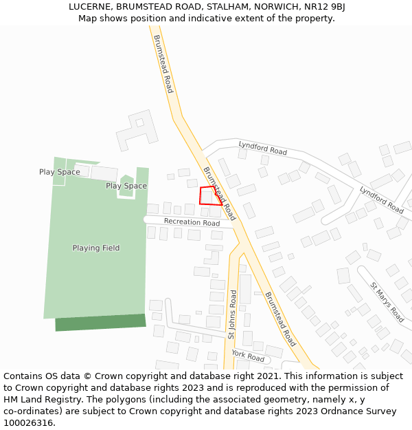 LUCERNE, BRUMSTEAD ROAD, STALHAM, NORWICH, NR12 9BJ: Location map and indicative extent of plot