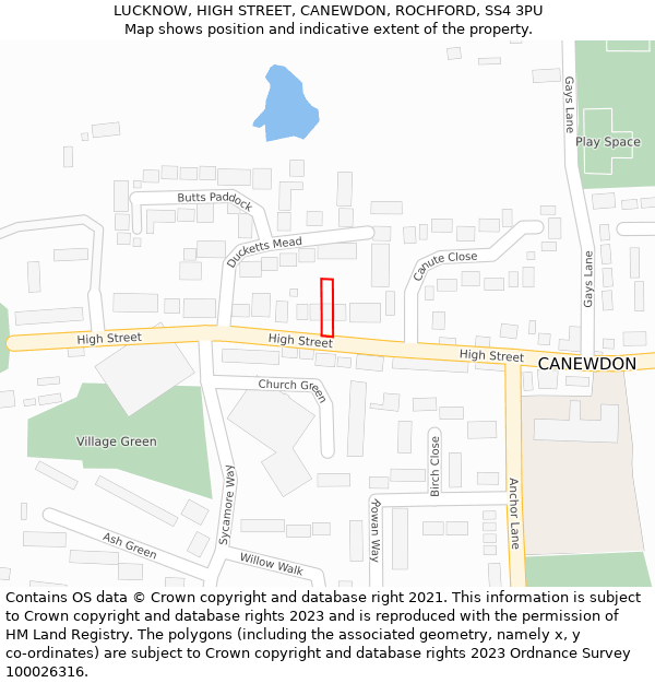 LUCKNOW, HIGH STREET, CANEWDON, ROCHFORD, SS4 3PU: Location map and indicative extent of plot