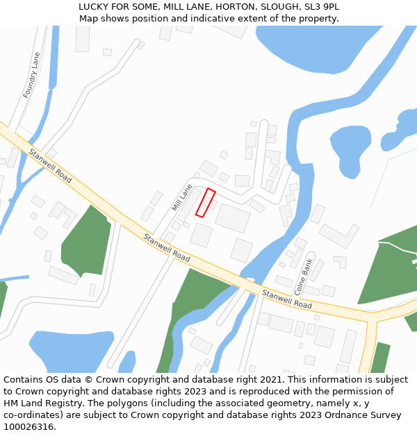 LUCKY FOR SOME, MILL LANE, HORTON, SLOUGH, SL3 9PL: Location map and indicative extent of plot