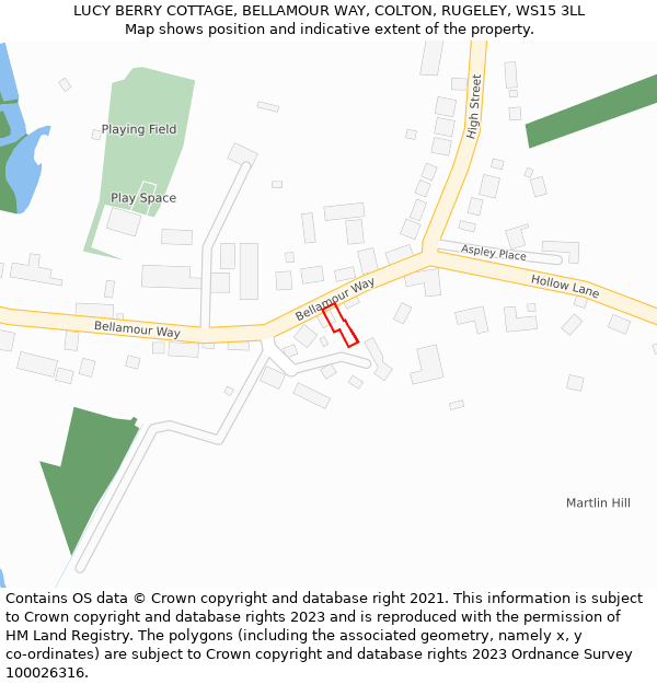LUCY BERRY COTTAGE, BELLAMOUR WAY, COLTON, RUGELEY, WS15 3LL: Location map and indicative extent of plot