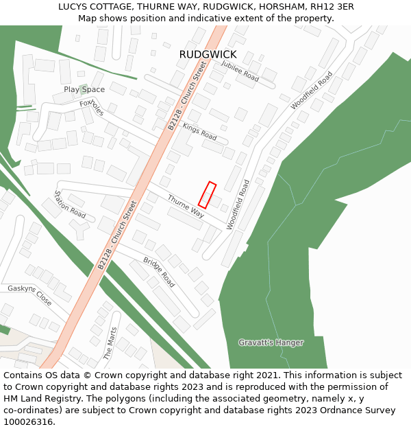 LUCYS COTTAGE, THURNE WAY, RUDGWICK, HORSHAM, RH12 3ER: Location map and indicative extent of plot