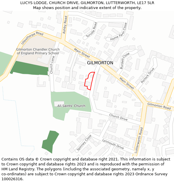 LUCYS LODGE, CHURCH DRIVE, GILMORTON, LUTTERWORTH, LE17 5LR: Location map and indicative extent of plot