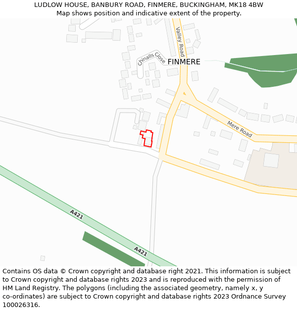 LUDLOW HOUSE, BANBURY ROAD, FINMERE, BUCKINGHAM, MK18 4BW: Location map and indicative extent of plot