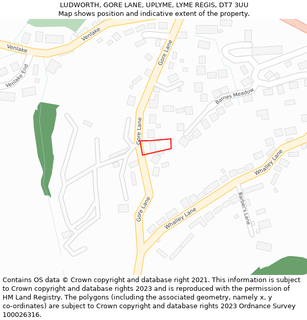 LUDWORTH, GORE LANE, UPLYME, LYME REGIS, DT7 3UU: Location map and indicative extent of plot