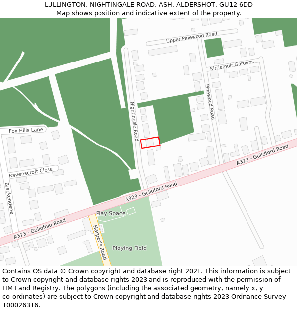 LULLINGTON, NIGHTINGALE ROAD, ASH, ALDERSHOT, GU12 6DD: Location map and indicative extent of plot
