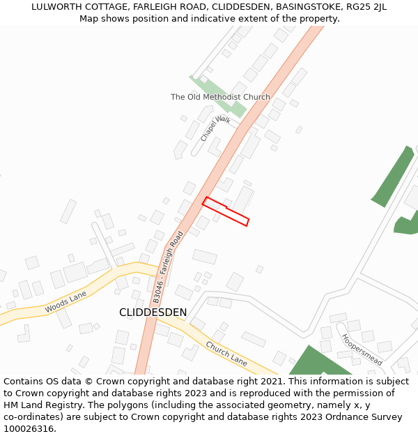 LULWORTH COTTAGE, FARLEIGH ROAD, CLIDDESDEN, BASINGSTOKE, RG25 2JL: Location map and indicative extent of plot
