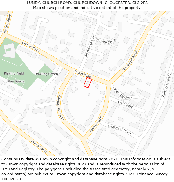 LUNDY, CHURCH ROAD, CHURCHDOWN, GLOUCESTER, GL3 2ES: Location map and indicative extent of plot