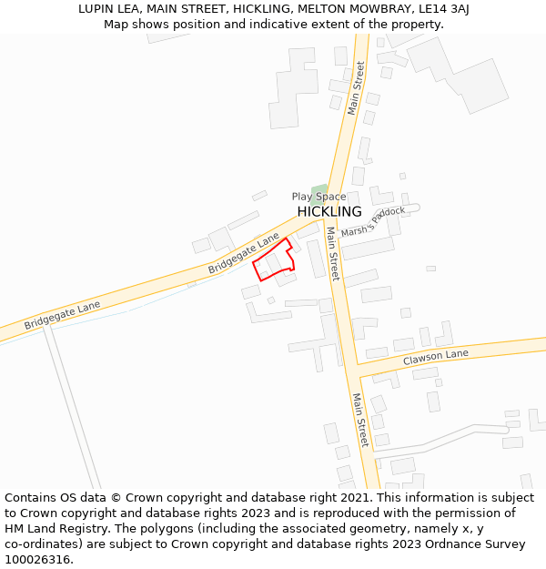 LUPIN LEA, MAIN STREET, HICKLING, MELTON MOWBRAY, LE14 3AJ: Location map and indicative extent of plot