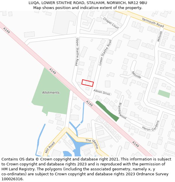 LUQA, LOWER STAITHE ROAD, STALHAM, NORWICH, NR12 9BU: Location map and indicative extent of plot