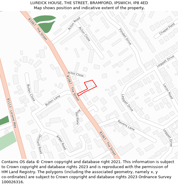 LUREICK HOUSE, THE STREET, BRAMFORD, IPSWICH, IP8 4ED: Location map and indicative extent of plot