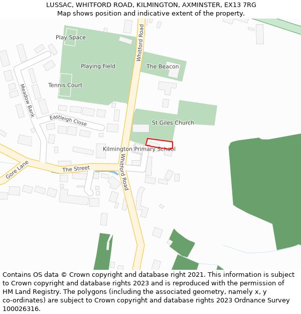 LUSSAC, WHITFORD ROAD, KILMINGTON, AXMINSTER, EX13 7RG: Location map and indicative extent of plot