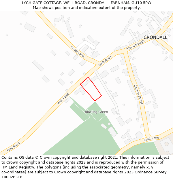 LYCH GATE COTTAGE, WELL ROAD, CRONDALL, FARNHAM, GU10 5PW: Location map and indicative extent of plot