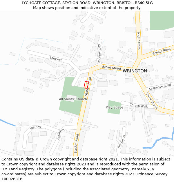 LYCHGATE COTTAGE, STATION ROAD, WRINGTON, BRISTOL, BS40 5LG: Location map and indicative extent of plot