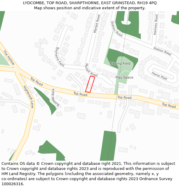 LYDCOMBE, TOP ROAD, SHARPTHORNE, EAST GRINSTEAD, RH19 4PQ: Location map and indicative extent of plot